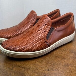 Ecco Womens Soft 7 Woven Leather Slip-on II Sneakers Shoes, Cognac Brown, sz 40